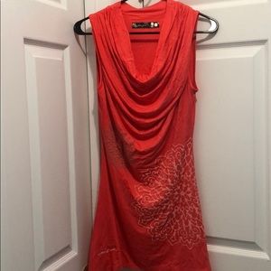 Coral cowl neck Dress with mandala detail